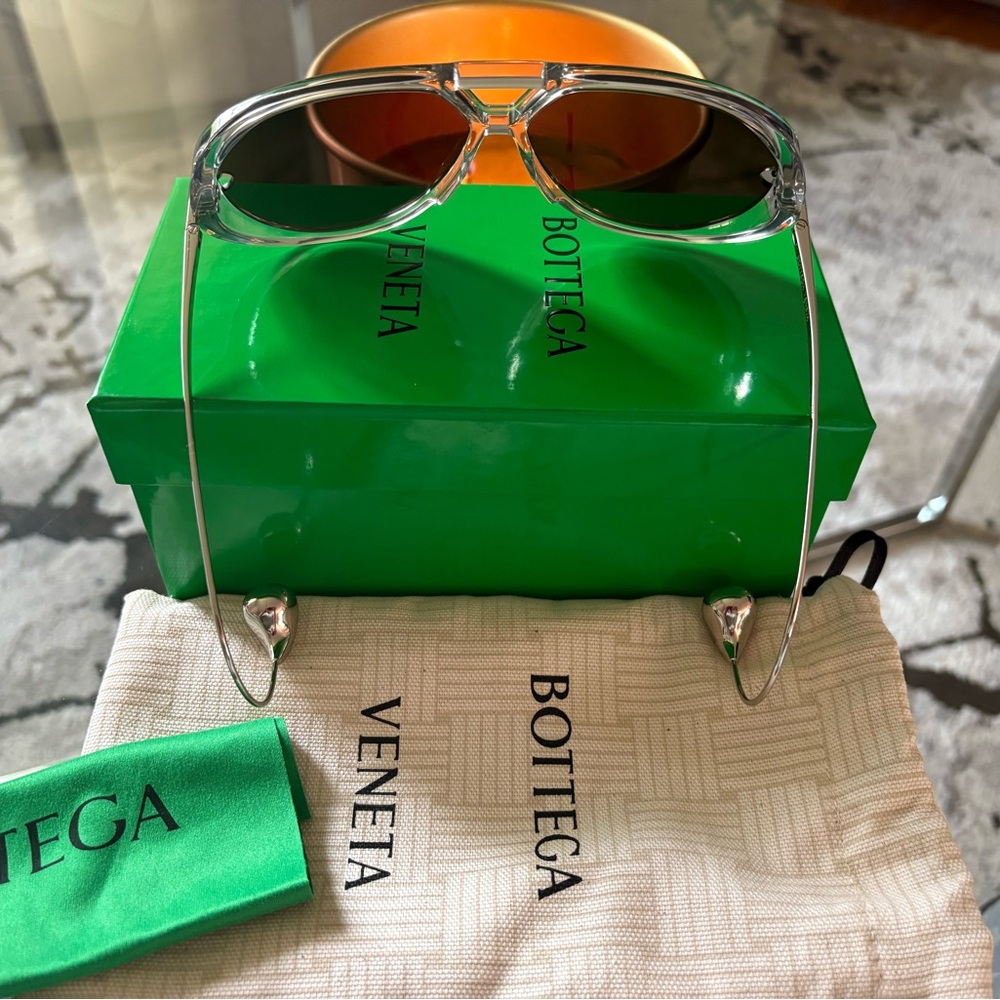 Bottega Veneta Silver Aviator Sunglasses